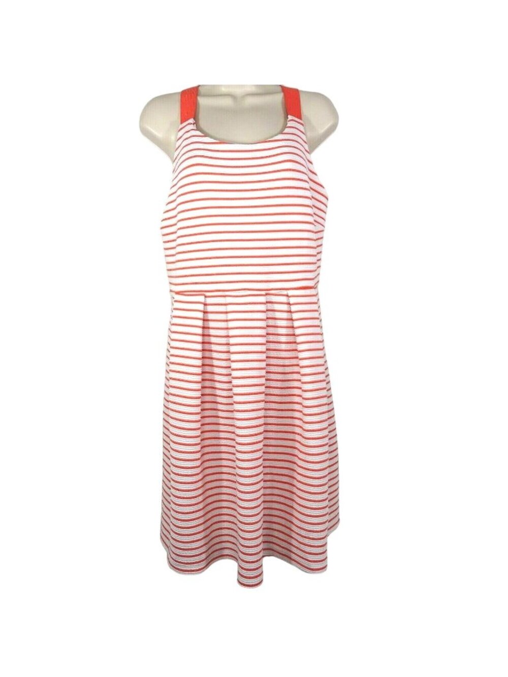 Its Fashion Dress Pleated Women Plus Size 1X Orange White Striped NEW w/FLAW